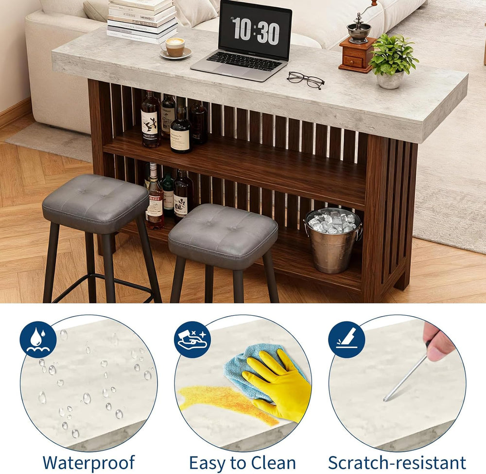 GarveeHome 63" Home Bar Table, 2-Tier Storage Shelf Mini Bar Unit, Kitch...