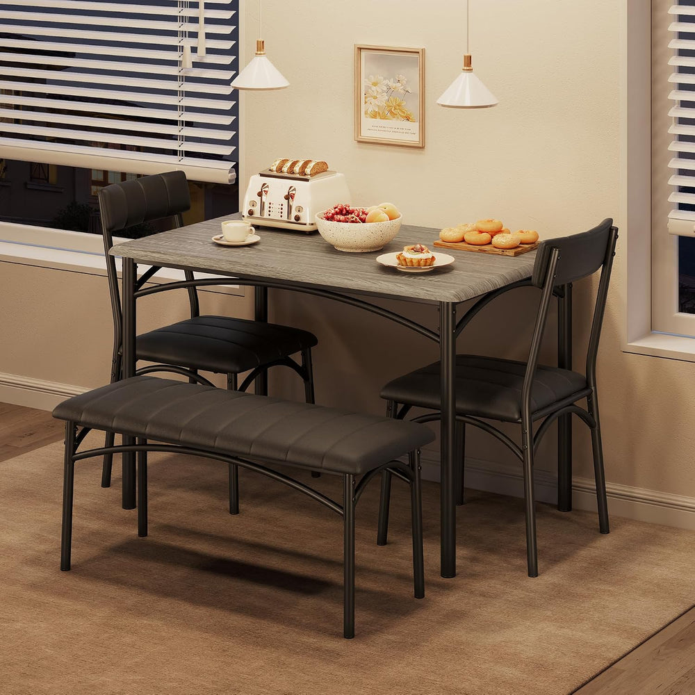 Garvee Dining Table Set for 4, Kitchen Table with Upholstered Bench and 2 Cha...
