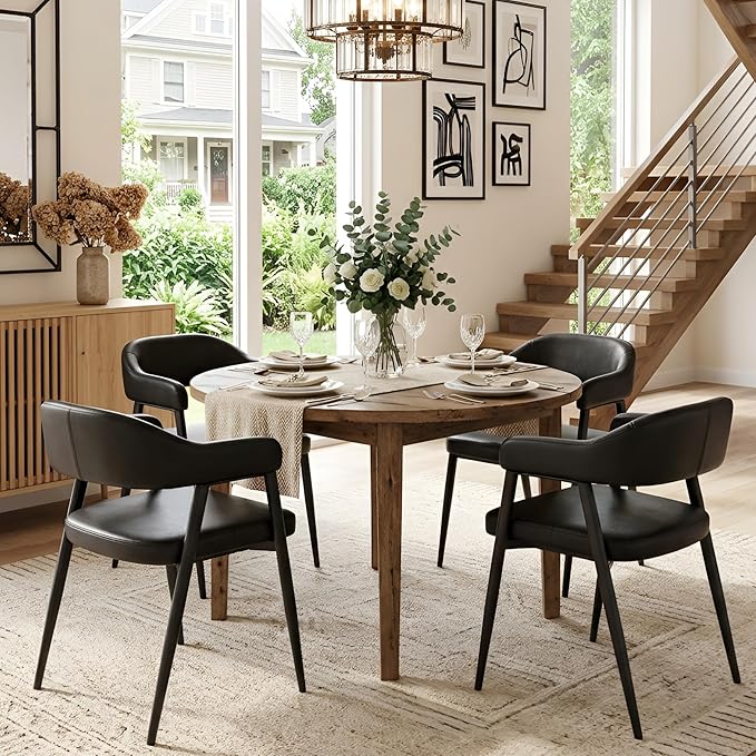 HNY Modern Dining Room Arm Chairs Set of 4, Retro Faux Leather Upholstered Ba...