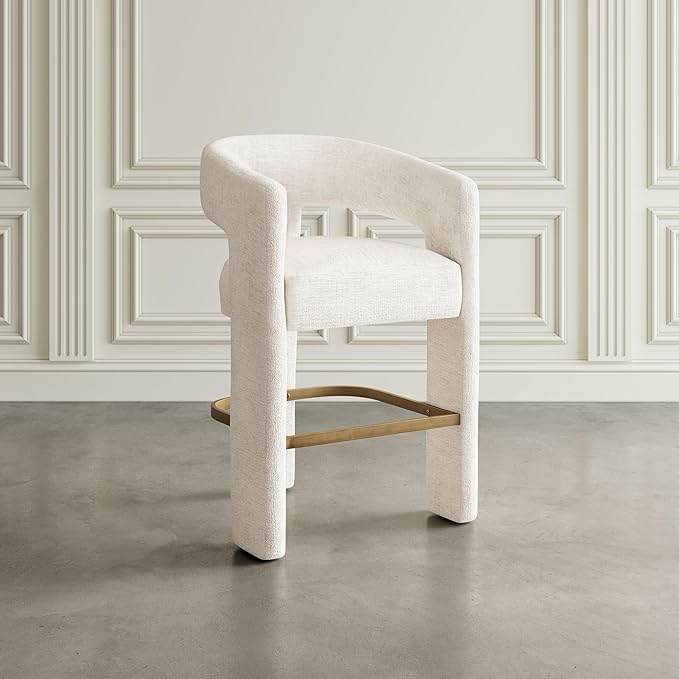 Jofran Upholstered Counter Stool with Arms – Versatile Barstools – Stylish Seating for Kitchen Dining Room or Home Bar, Natural, Single Stool