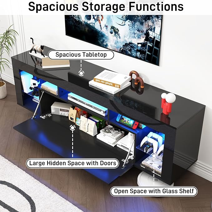 63" Floating High Gloss LED TV Stand for 75" TVs, Wall-Mounted Ente...
