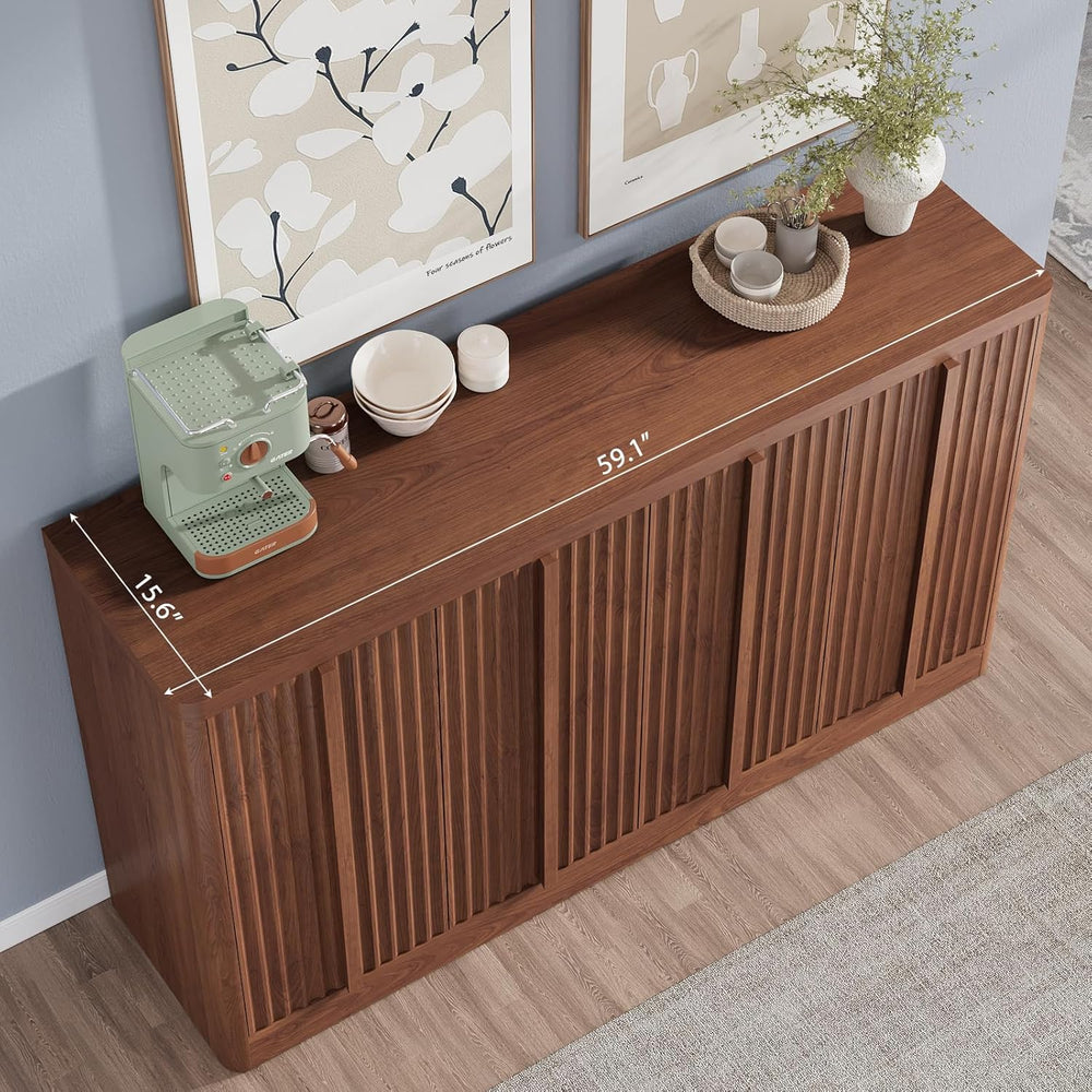 Fluted Buffet Cabinet with Storage, 60" Sideboard Buffet Storage Cabinet...