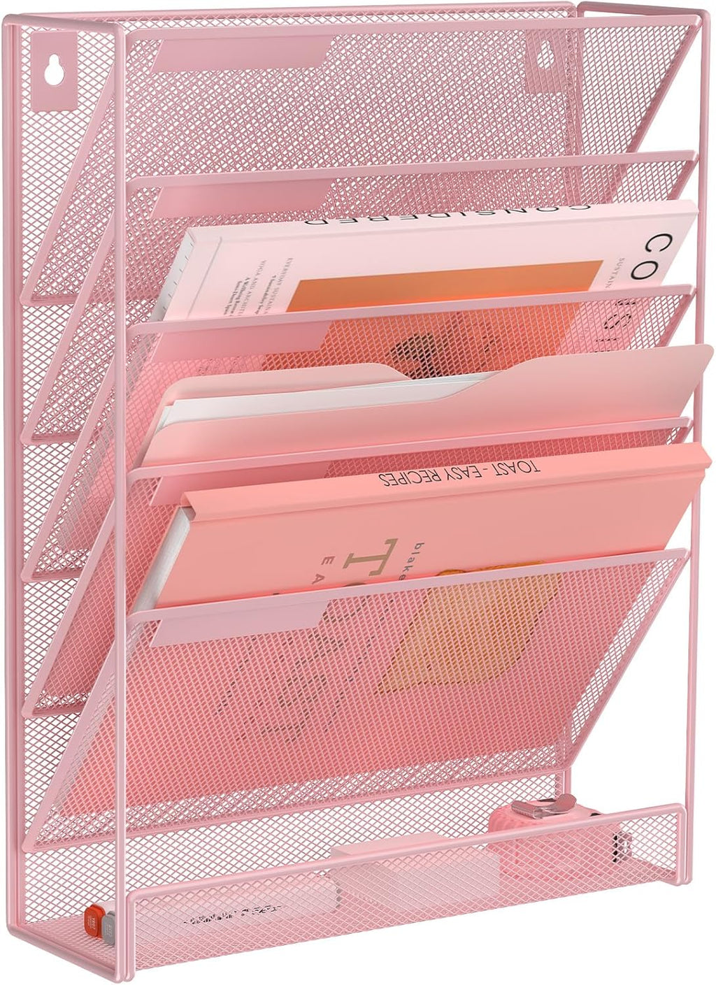 Kuntine.B Wall File Organizer Office Hanging Magazine Holder Wall File Organizer for Office Home (Pink, 6 Tier)