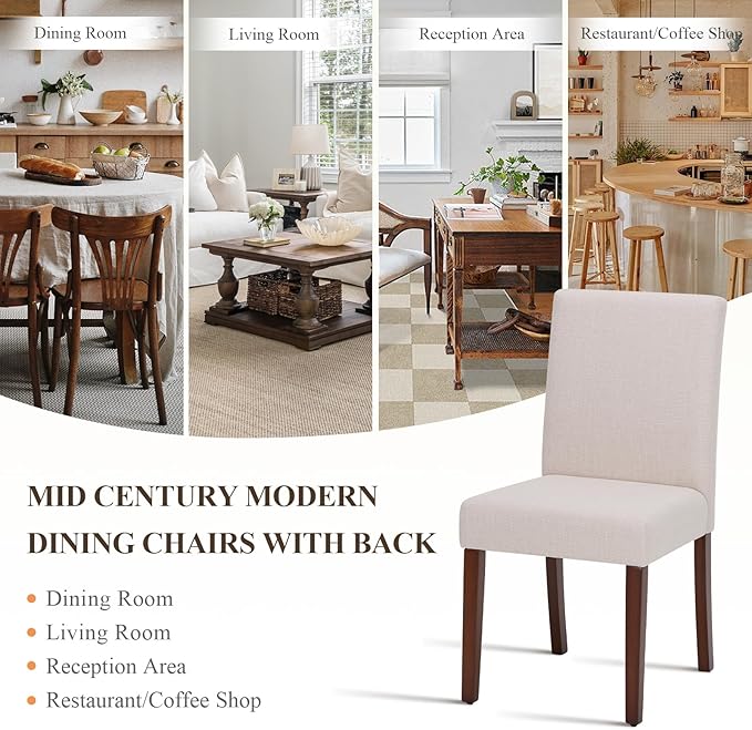 Upholstered Parsons Dining Chairs Set of 4, Modern Dining Room Chairs with Back, Fabric Kitchen Side Chairs with Wood Legs for Dinner Farmhouse Restaurant, Beige