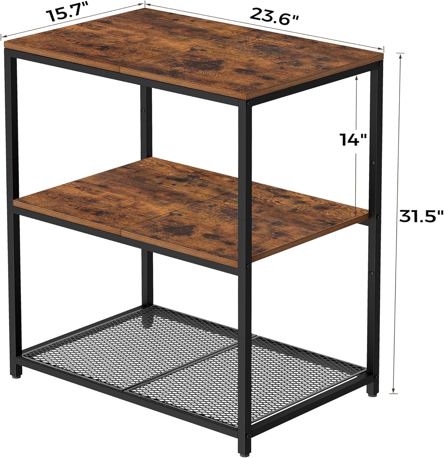 Homleke Kitchen Island with 3 Shelves, Kitchen Shelf with Large Workstation, Bakers Rack, Workbench, Metal Frame, Rustic Brown and Black