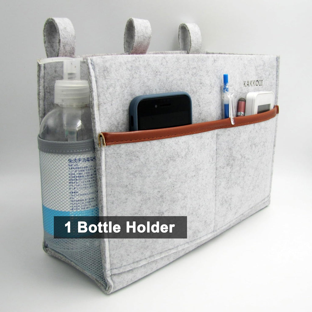 Bedside Caddy, Felt Bedside Storage Organizer, Hanging Storage Bag, Chair Organizer Caddy, Remote, Magazine, Drink Bottle Holder for Hospital, Dorm Bed, Baby Stuff, Office (Light Grey Small)