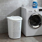 Large Capacity Laundry Basket with Wheels and Telescopic Handle - Ventilation Holes for Freshness - Portable Laundry Hamper for Apartments Dorm Rooms - White