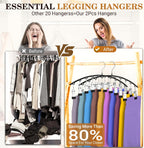 Legging Organizer for Closet, Metal Yoga Pants Hangers 2 Pack w/10 Clips Holds 20 Leggings, Space Saving, Clips Hanger for Pants, Shorts, Scarf, Hats (Black+Grey)