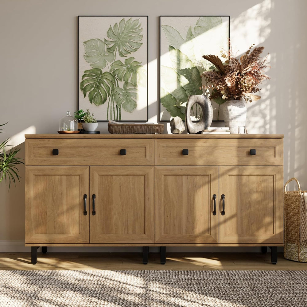 FENSULN Buffet Sideboard Cabinet Farmhouse Modern 2 in 1 Storage Cabinet with...