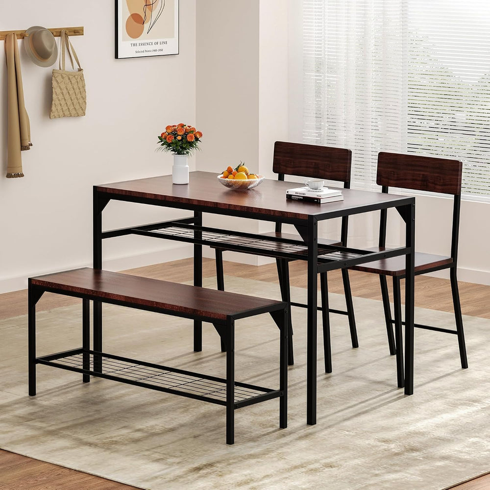 Shintenchi Kitchen Table Chairs Set of 4 with Bench and Chairs, Dark Walnut |...