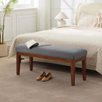 WUTUTUEE 43.5'' Linen Bedroom Bench, Upholstered End of Bed Bench, Padded Vintage Dining Bench, Entryway Bench with Solid Wood Legs, Kitchen, Living Room, Hallway, Dark Grey