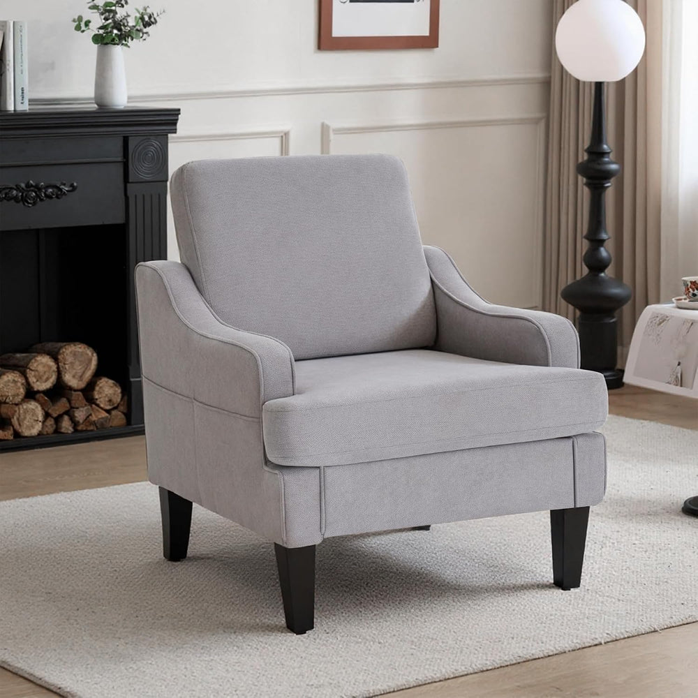 Mid-Century Accent Chair, Comfy Arm Chair Upholstered Living Room Chair for B...