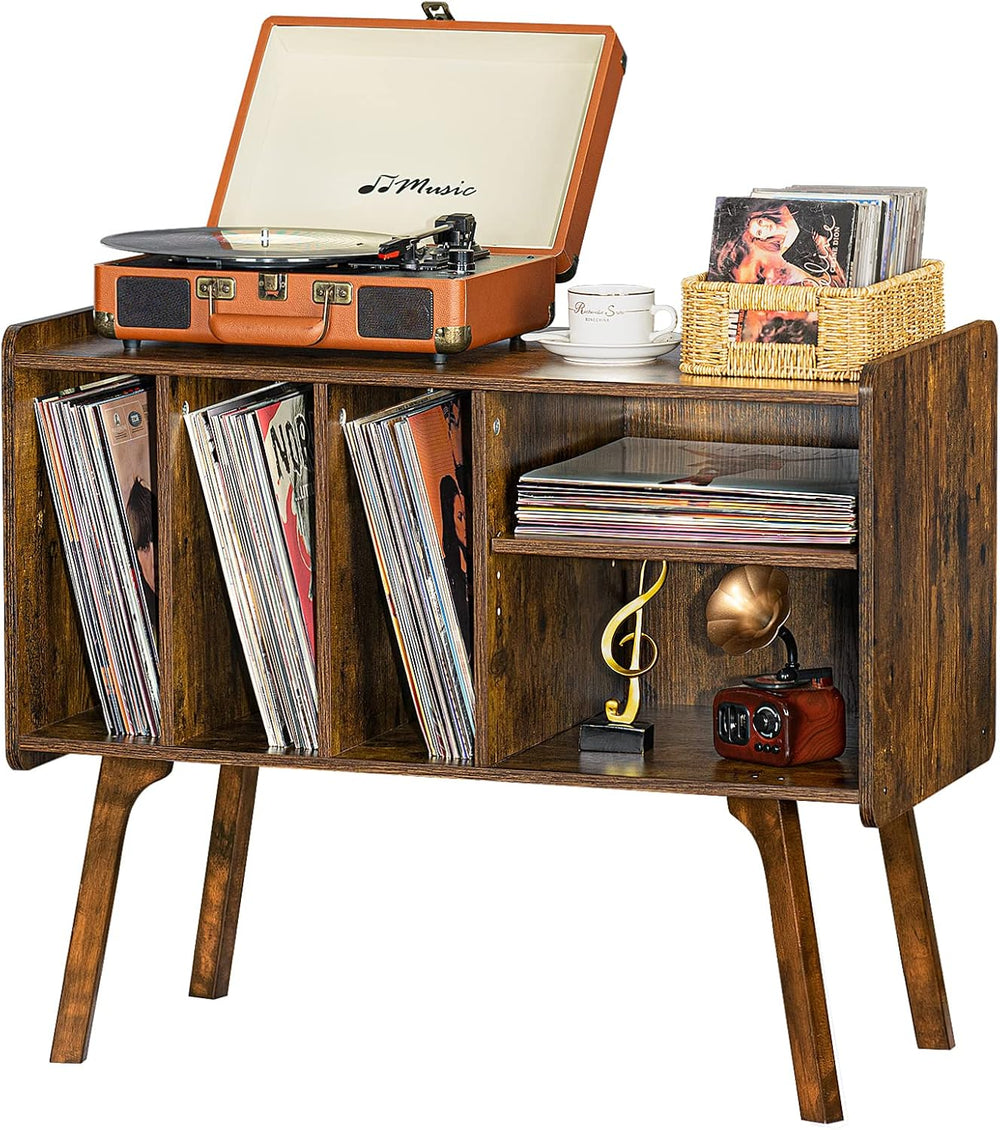 Lerliuo Record Player Stand with 4 Cabinet Holds Up to 220 Albums,Brown | Lar...