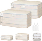 Comforter Storage Bag - Large Capacity Bedding Storage Bags Ultra Space Saving Self Compression Organizer, Washable Compression Bags for Storage Comforter Blanket Duvet Pillow, 2-Pack, Beige