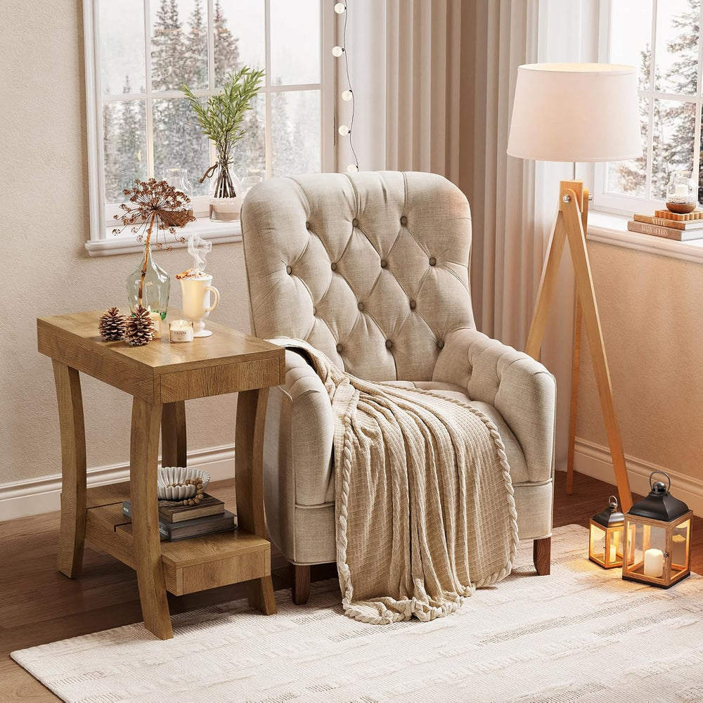 LITTLE TREE Narrow Side Table with Storage Shelf, 2-Tier Rectangular End Tabl...