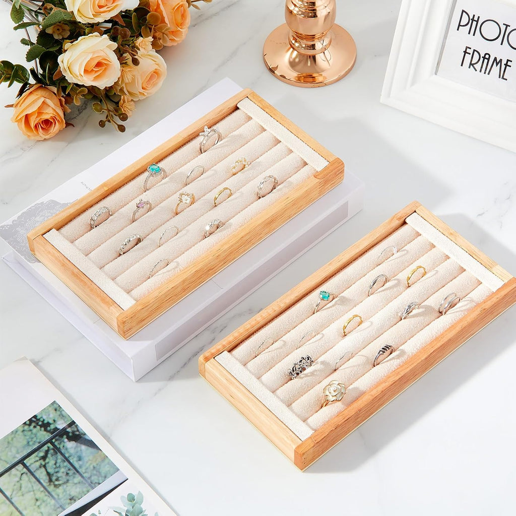 Novabright 2 Pcs Bamboo Ring Holder Bamboo Ring Display Stand 5 Slot Rings Display Tray Jewelry Storage Tray Organizer for Rings Earrings Selling Retail Stores Home Exhibitions