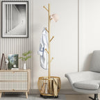 Coat Rack Freestanding Coat Stand with Basket 6 Hooks Wheels,Gold | Metal Coat Rack Stand Coat Tree for Home Entryway Bedroom Living Room Office Corner Modern Organizer for Scarf Jacket Hat Bag