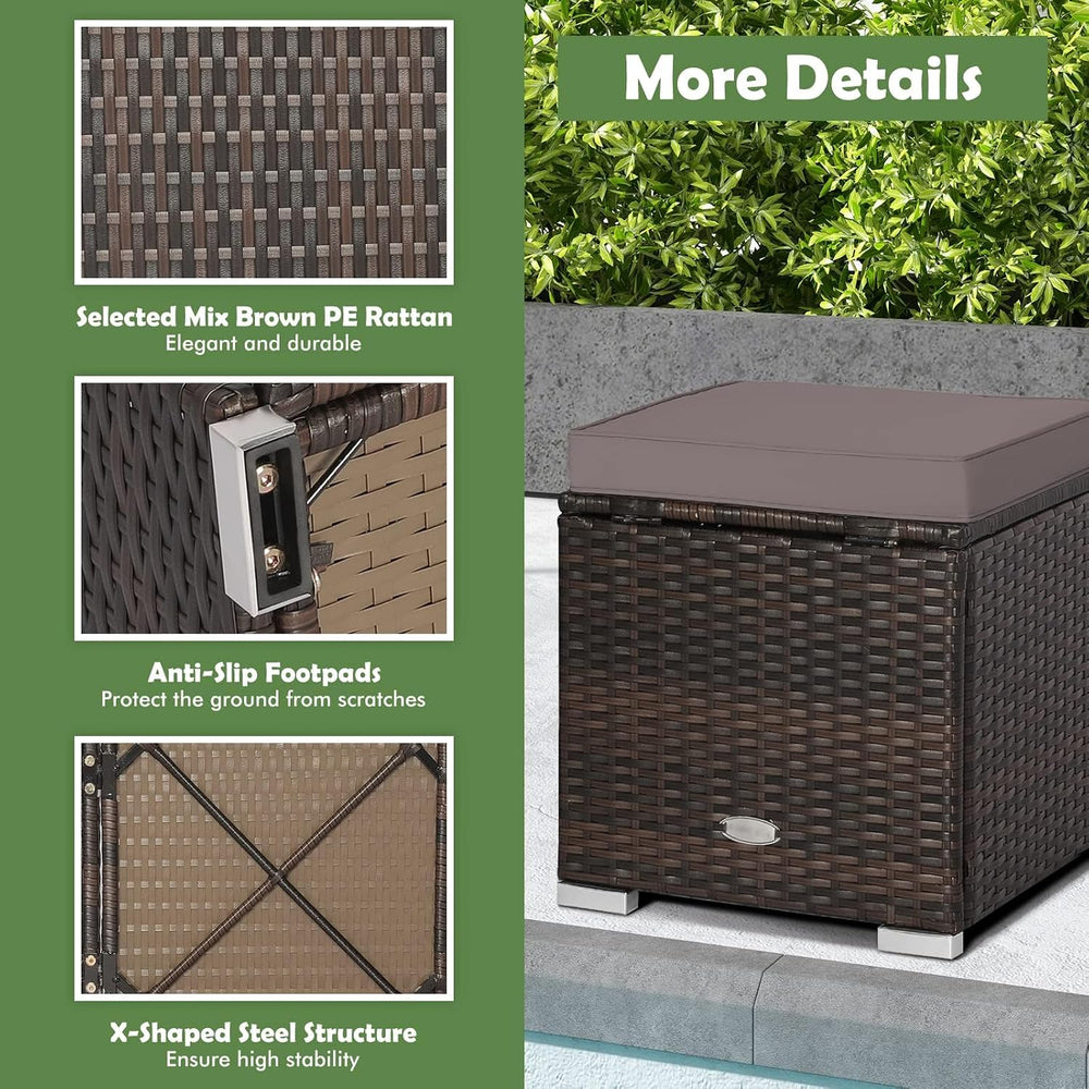 HAPPYGRILL 2PCS Patio Ottoman Set Outdoor Wicker Stool with Storage, Rattan F...