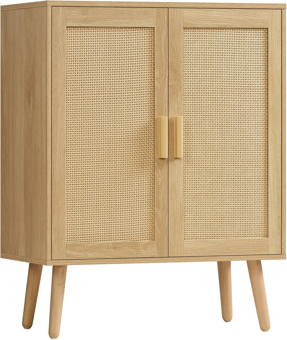 Iwell Storage Cabinet with 2 Shelves, Rattan Cabinet with 2 Doors, Sideboard ...