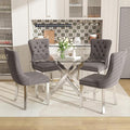 51 Inch Glass Dining Table Set for 4, Rectangular Glass Kitchen Table with 4 Upholstered Velvet Accent Chairs, 5 Piece Modern Dining Room Set, for Home, Apartment, Small Spaces - Grey Silver