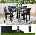Counter Height Square Dining Table Set with 4 Upholstered Chairs - Easy to Assemble, Black