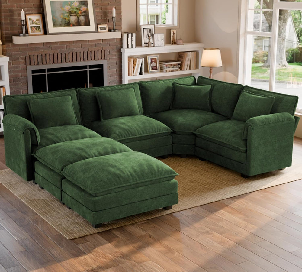 ELUCHANG 114" Oversized Modular Sectional Sofa, Comfy Chenille Cloud Cou...