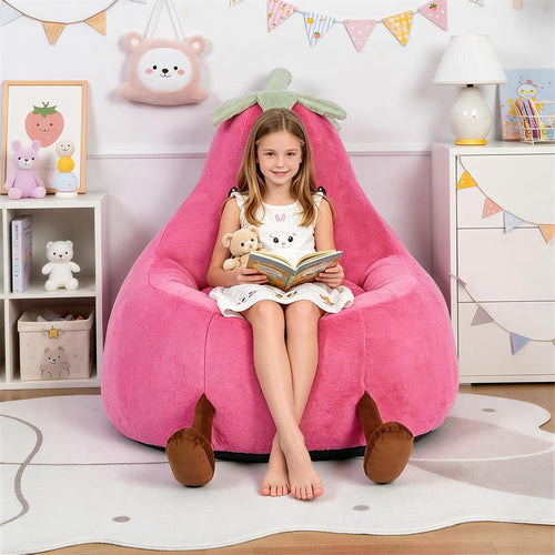 2FT Memory Foam Bean Bag Chair - Ultra Soft Faux Rabbit Fur Round Sofa with Handle & Machine Washable Cover, Comfy Lazy Chair for Kids Teens, Perfect for Reading Gaming in Living Room Bedroom，Magenta