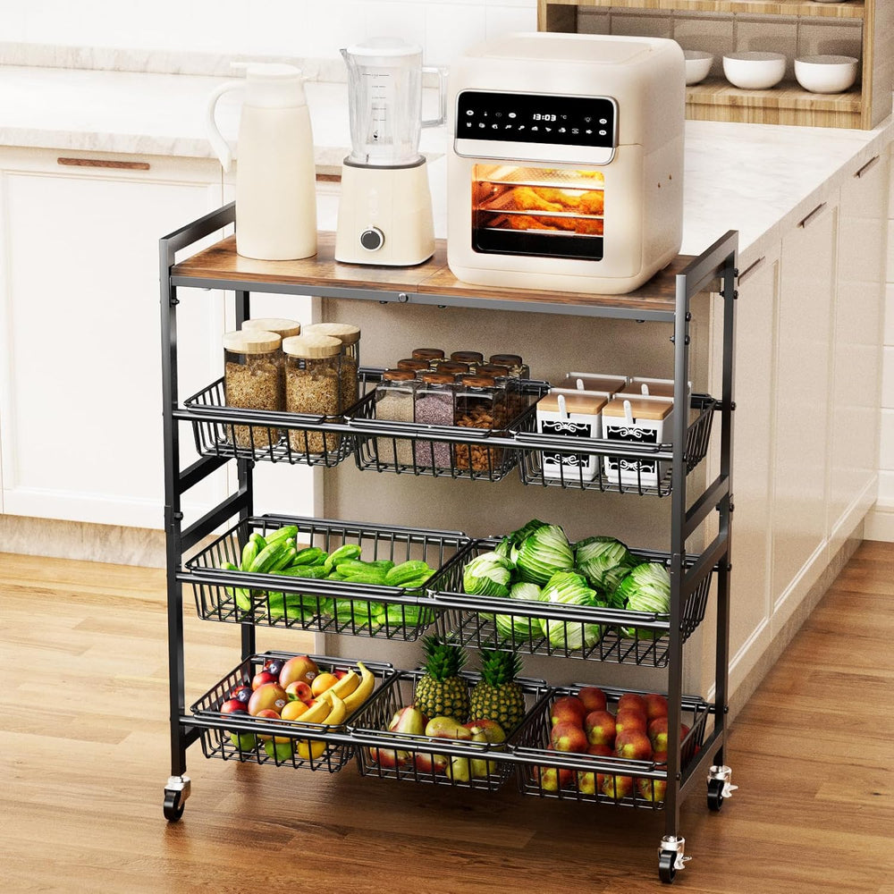 Cinati 4-Tier Utility Kitchen Cart with Wood Top, 29" W Kitchen Storage ...