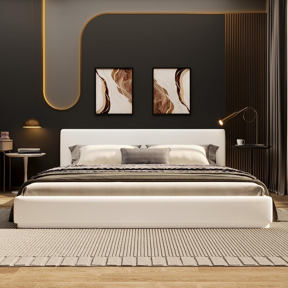 King Size Upholstered Bed Frame with Headboard, Modern Platform Bed with Soft...