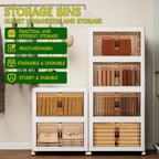 Storage Bins with 2 Lids and Wheels, Collapsible Bathroom Storage Cabinet with Clear Doors, Plastic Stackable Closet Organizers and Storage Containers White 270 QT