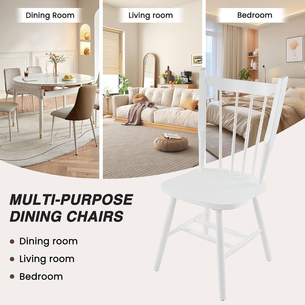 HNY White Windsor Dining Chairs Set of 2, Farmhouse Wooden Kitchen Chairs wit...