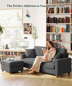 Welzona 70.2" Couches for Living Room, Comfy L Shaped Couch Grey 7.1" Thicker Cushion, Sofas for Living Room Tool-Free Setup, Loveseat with Ottoman 705lbs Support, Corduroy Couch for Bedroom, Office