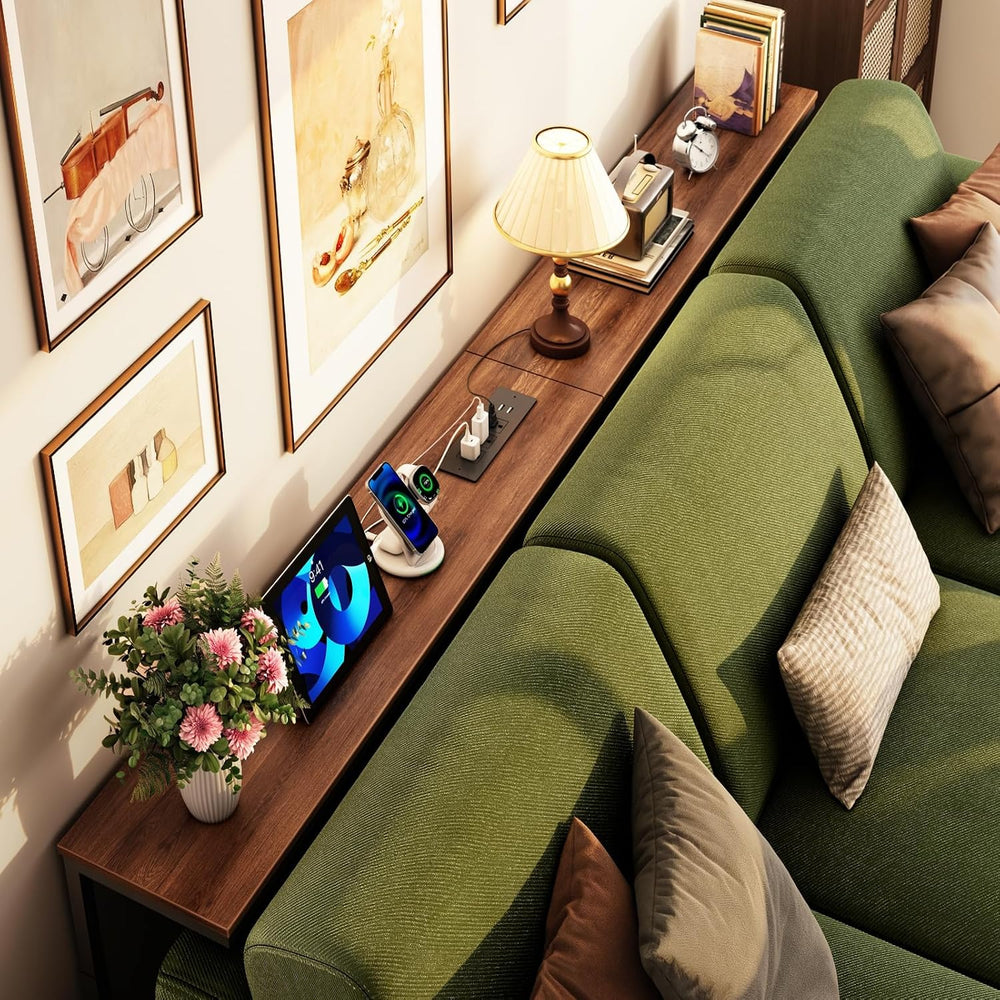Slim Console Table with Outlet & Height Adjustable, 66'' Behind S...