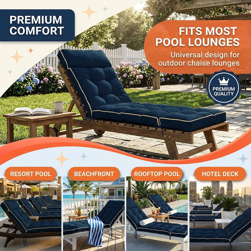MAGIC ELEPHANT Chaise Lounge Cushion Outdoor, Memory Foam Replacement Patio P...