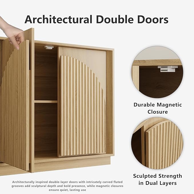 win2win Fluted Sideboard Buffet Cabinet with Storage, 65" Modern Accent ...