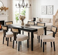 Upholstered Farmhouse Dining Chairs Set of 6 Mid Century Modern Dining Room Chairs Rattan Linen Kitchen Chairs Armless Side Chairs with Black Wood Frame/Rattan Back for Living Room,Beige