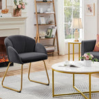 Yaheetech Flower Shape Velvet Armchair, Modern Side Chair Vanity Chair with Golden Metal Legs for Living Room/Dressing Room/Bedroom/Home Office/Kitchen, Dark Gray
