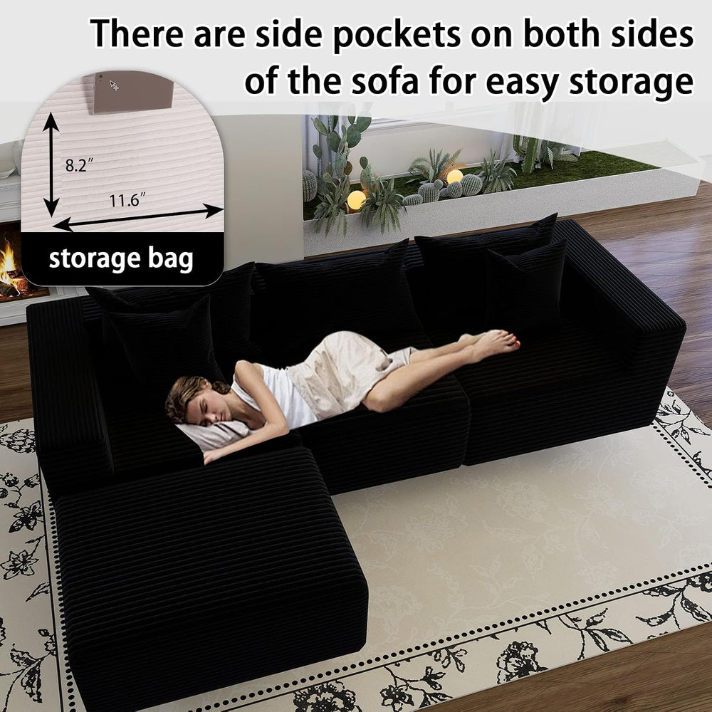 Oversized Cloud Couch Ottoman, Frameless Wide-Wale Corduroy Footrest for Livi...