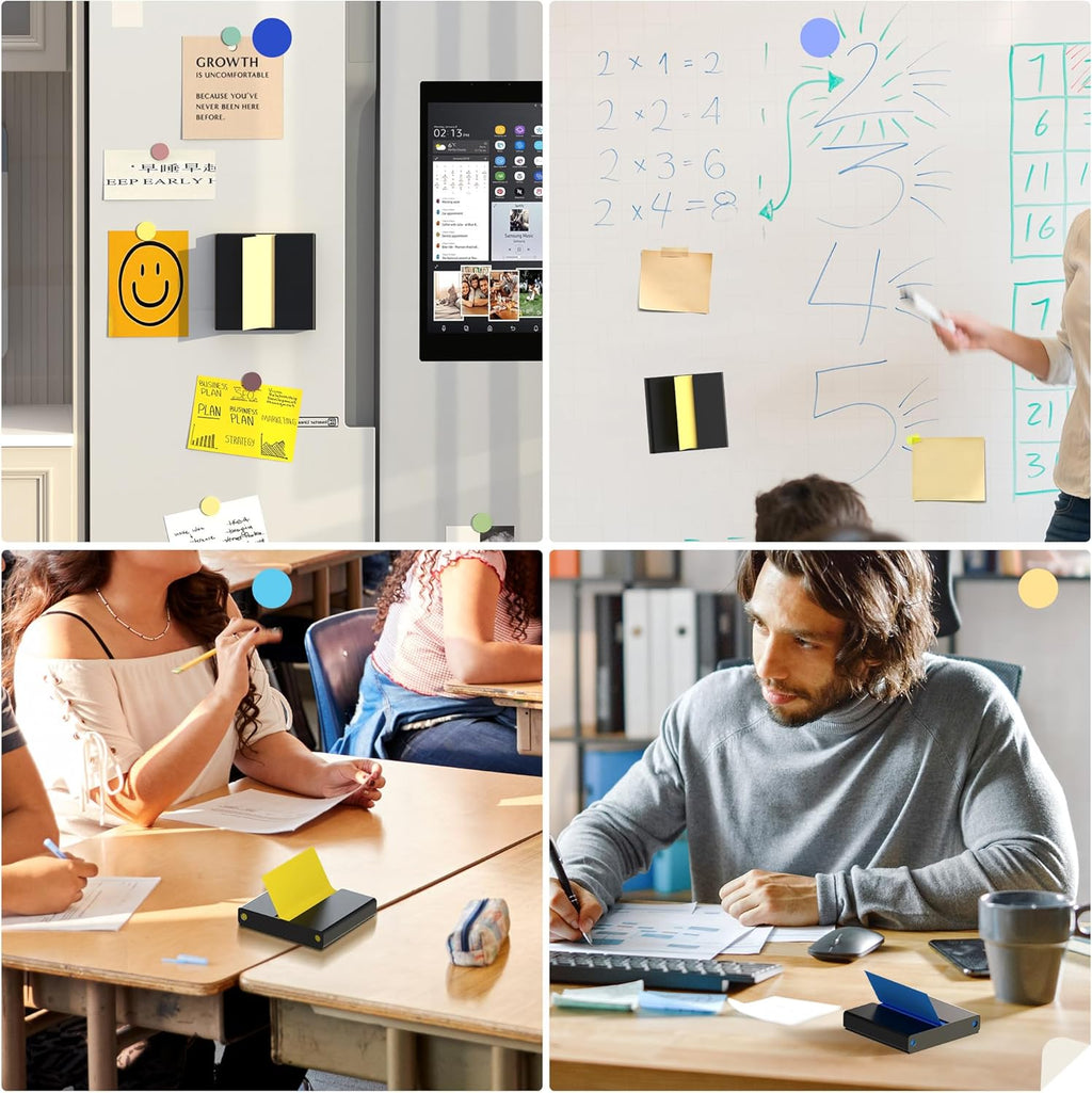 Sticky Note Dispenser, Magnetic Sticky Note Holder for Post It Notes, 3 x 3 Inch Sticky Note Organizer for Office Home Classroom, Black