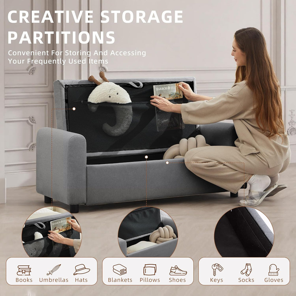 48" Ottoman with Storage, Tufted Storage Ottoman Bench, Convenient Livin...