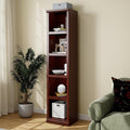 70" Tall Mahogany Bookcase, 5 Tiers Narrow Bookshelf for Living Room | 15" Wide Book shelf, Book Case for Hallway Kitchen Home Office Bathroom, Open Storage Organizer with Adjustable Shelf