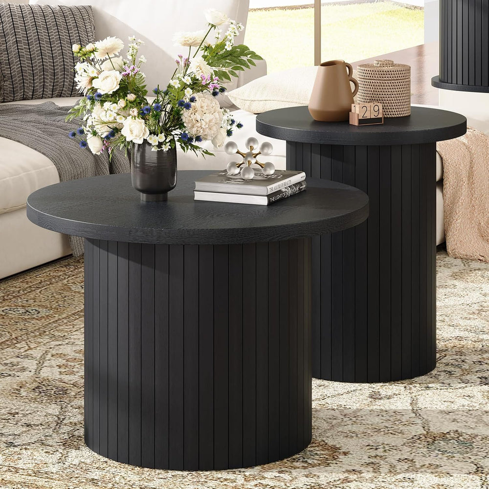LUXOAK Nesting Coffee Table Set of 2, Mid Century Modern Round Coffee Tables,...