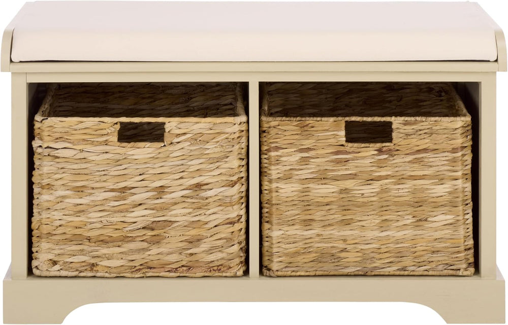 SAFAVIEH Furniture - Freddy 2-Basket Storage Bench - Sand - Solid Wood - Coas...