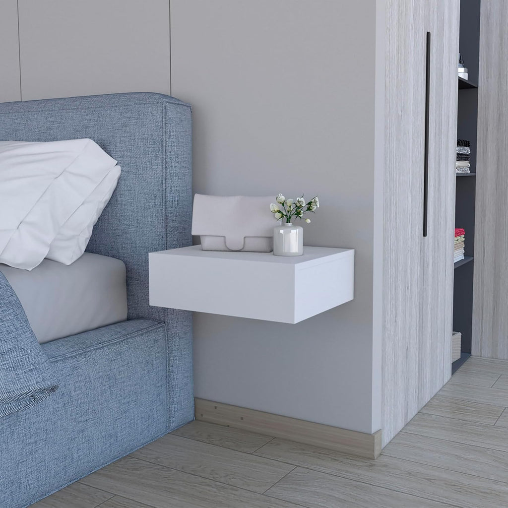 Floating Nightstand Milano, Compact Wall Mounted Bedside Table with Drawer for Small Spaces