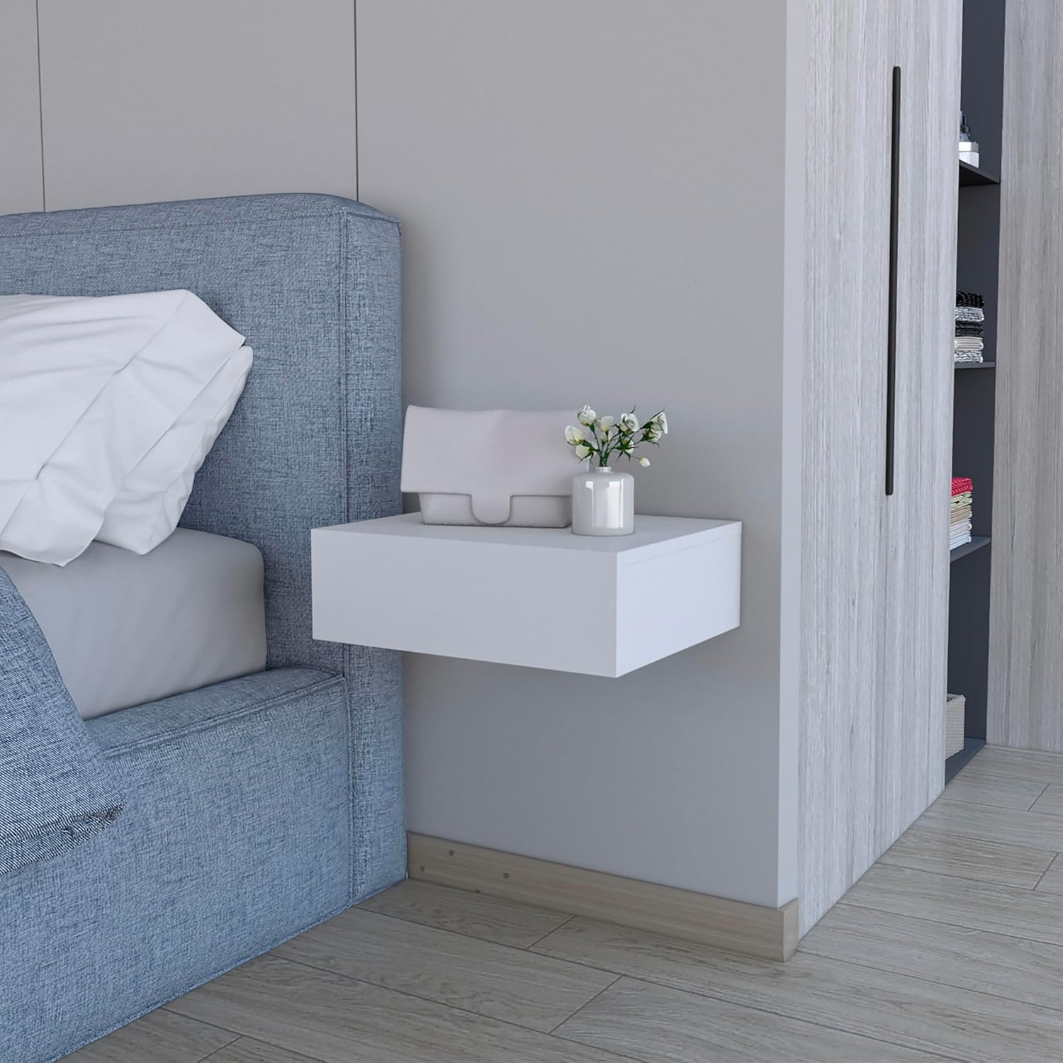 Floating Nightstand Milano, Compact Wall Mounted Bedside Table with Drawer for Small Spaces