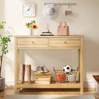 Gizoon 2 Drawer Console Table, Oak Color | 2-Tier Wood Entryway Table with Storage Shelves, 39" W Wood Accent Sofa Table for Front Hall, Hallway, Living Room