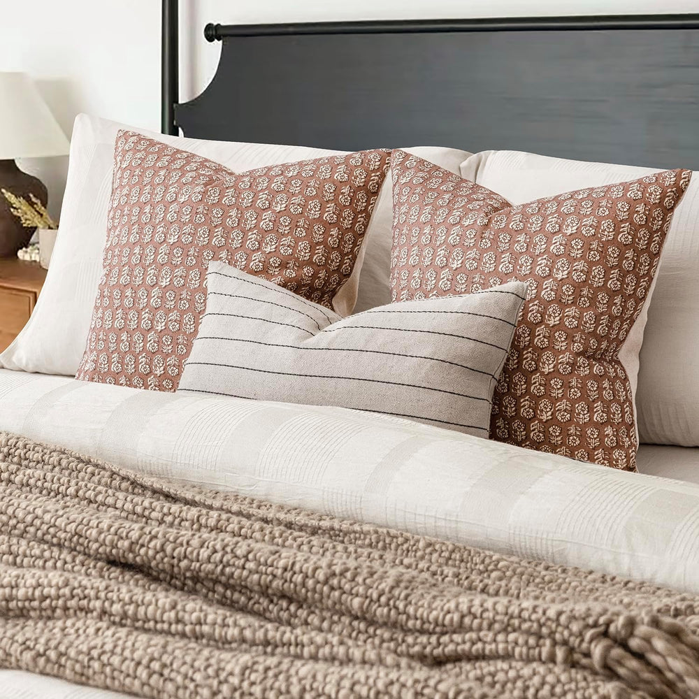 Foindtower Floral Print Throw Pillow Covers 24×24 Inch,Light Orange Brown