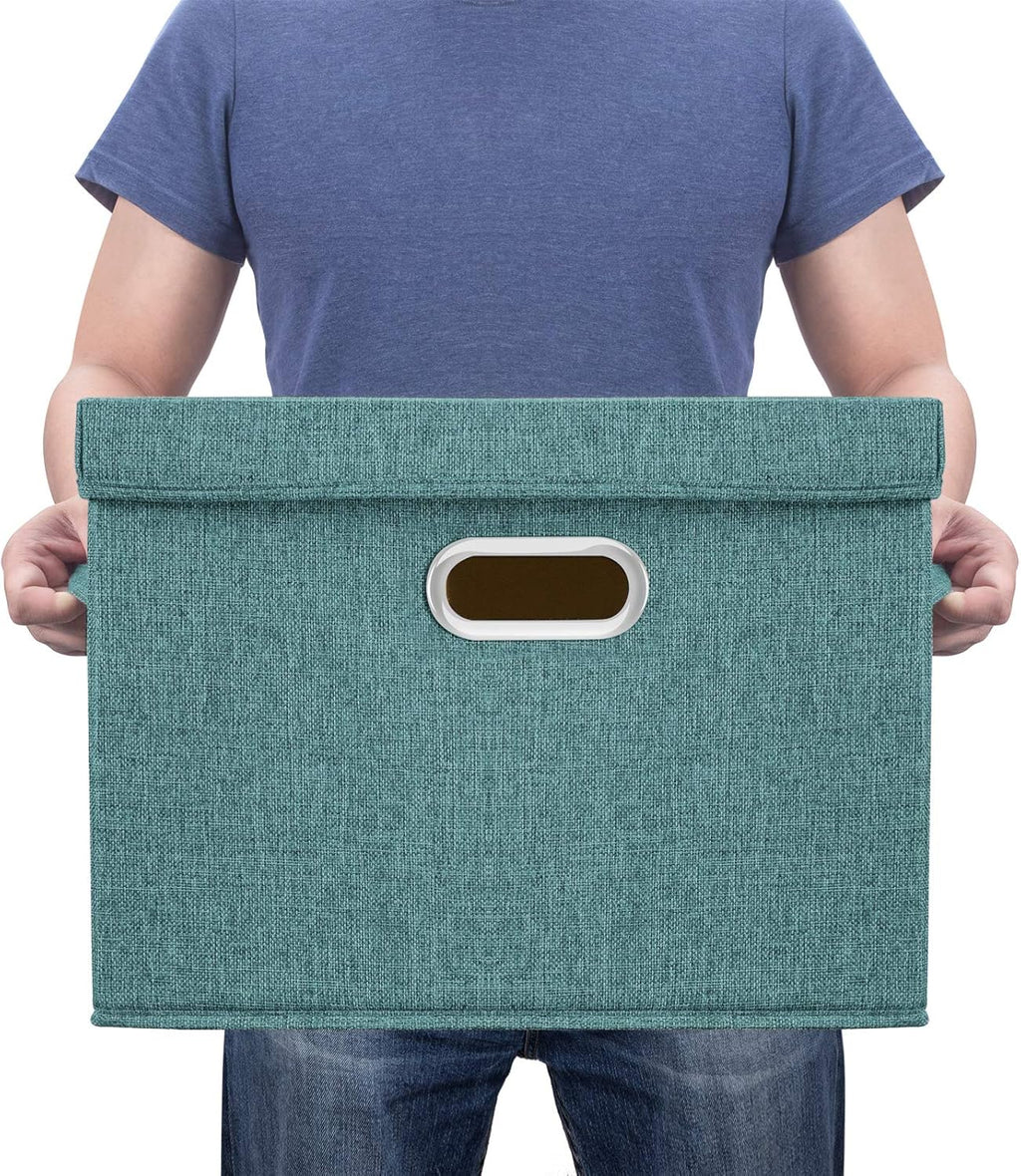 TYEERS Large Storage Bins with Lids, Collapsible, Washable, Fabric Storage Boxes for Organizing, 17.3x11.8x11.4 inches, 3 Pack, Aqua Deep