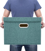 TYEERS Large Storage Bins with Lids, Collapsible, Washable, Fabric Storage Boxes for Organizing, 17.3x11.8x11.4 inches, 3 Pack, Aqua Deep
