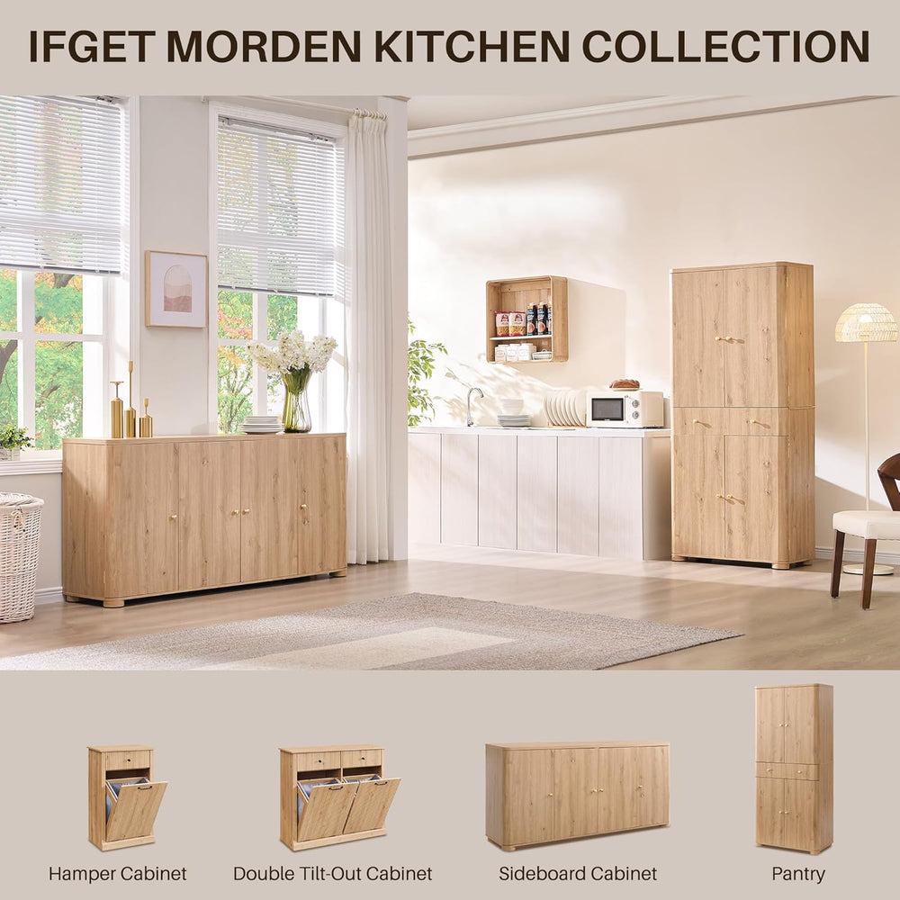 IFGET Curved Buffet Cabinet with Doors, 66" Large Sideboard Buffet Stora...